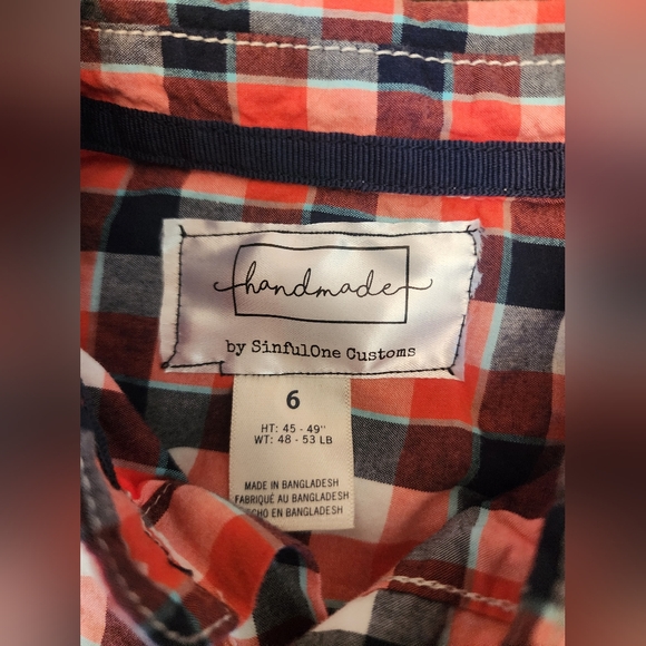 Upcycled Kids Beetlejuice Plaid Shirt - Red and Blue Size 6 - Picture 3 of 4
